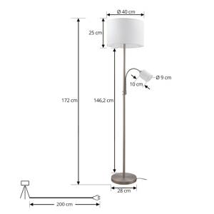 Stojacia lampa Lindby Jaileen, biela, textil, 170 cm, svetlo na čítanie