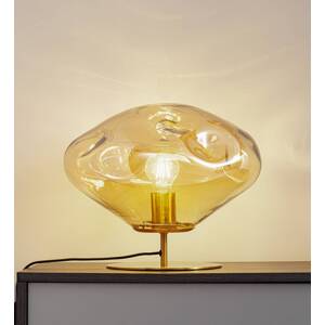 Stolná lampa Lindby Lelia, jantárová farba, sklo, kov, Ø 35 cm