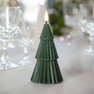 LED sviečka Flamme Grany, zelená, 15 cm, z pravého vosku, na batérie