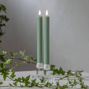 LED sviečka Flamme Stripe, zelená, 25 cm, sada 2 kusov na voskové batérie