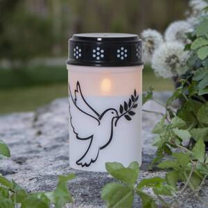 LED svetlo na hrob Dove, biely/čierny plast 12,5 cm batéria