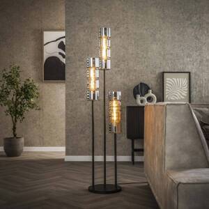 Stojacia lampa Cylindro, 3 svetlá, chróm, čierna, sklo